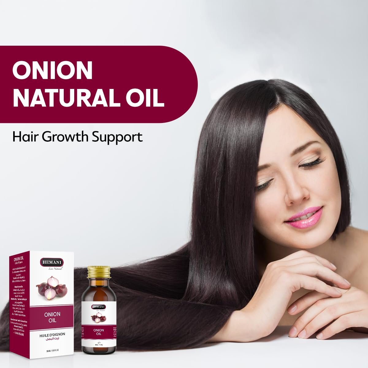 HEMANI Onion Oil Zayt al-baṣal | Allium cepa - 30ml | 100% Pure & Natural, Plant-Based Hair & Scalp Care | Nourishes & Moisturizes for Healthy-Looking Hair & Scalp | Softens, Conditions & Protects