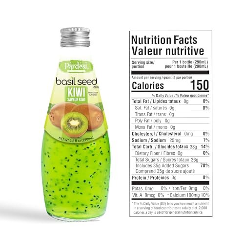 Pardesi Basil Seed Drink Kiwi Flavor 290ml 9.8 Fl Oz | Pack of 12 (117.6 FL Oz ) | Naturally Refreshing & Cooling | Rich in Antioxidants, Fiber & Omega-3 | Real Basil Seeds for Digestive Health & Hydration.