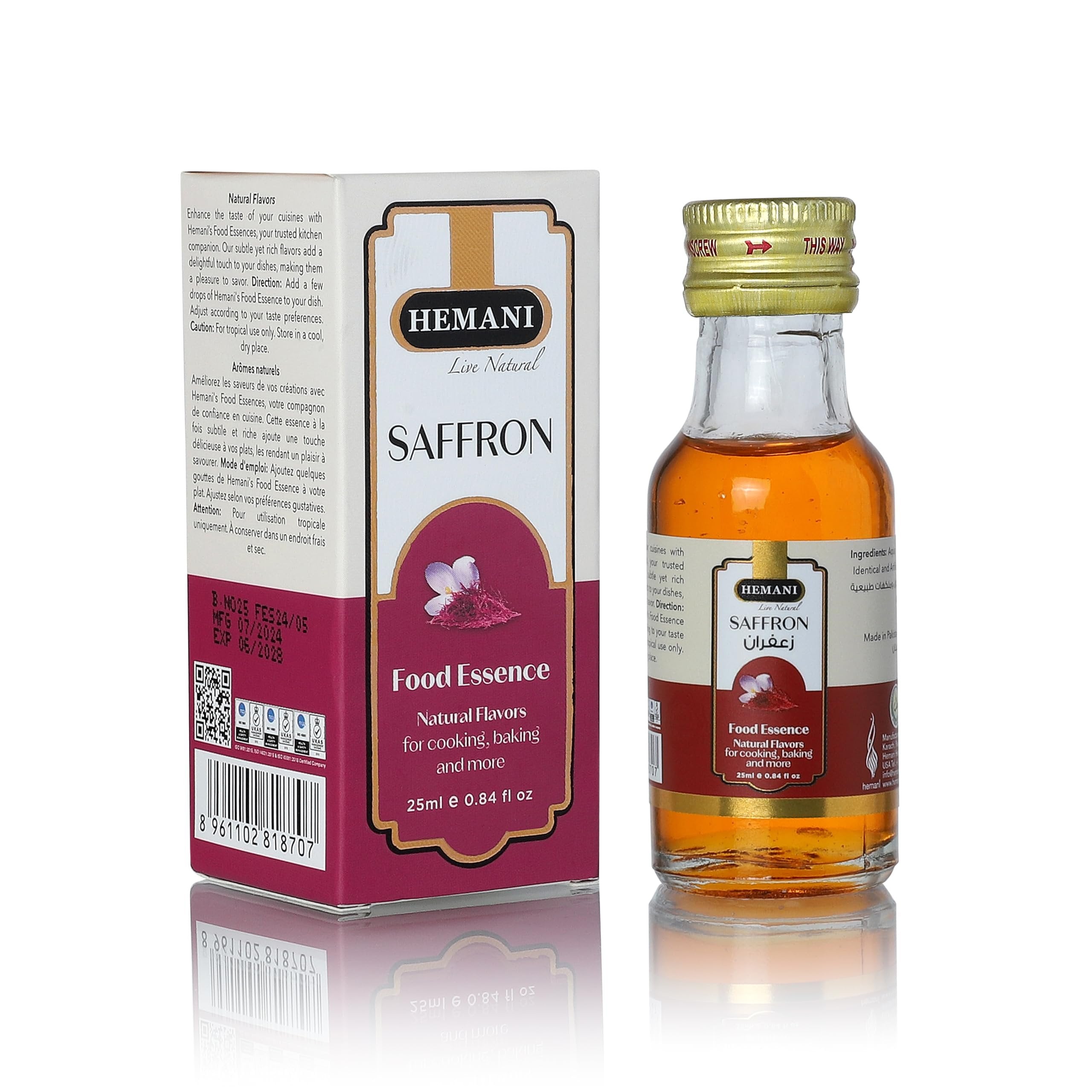 Hemani Saffron Food Essence 25 ml Halal - Natural, Concentrated, and Authentic Saffron Flavor for Cooking, Baking, and Making Delicious Indian, Middle Eastern, and Mediterranean Recipes