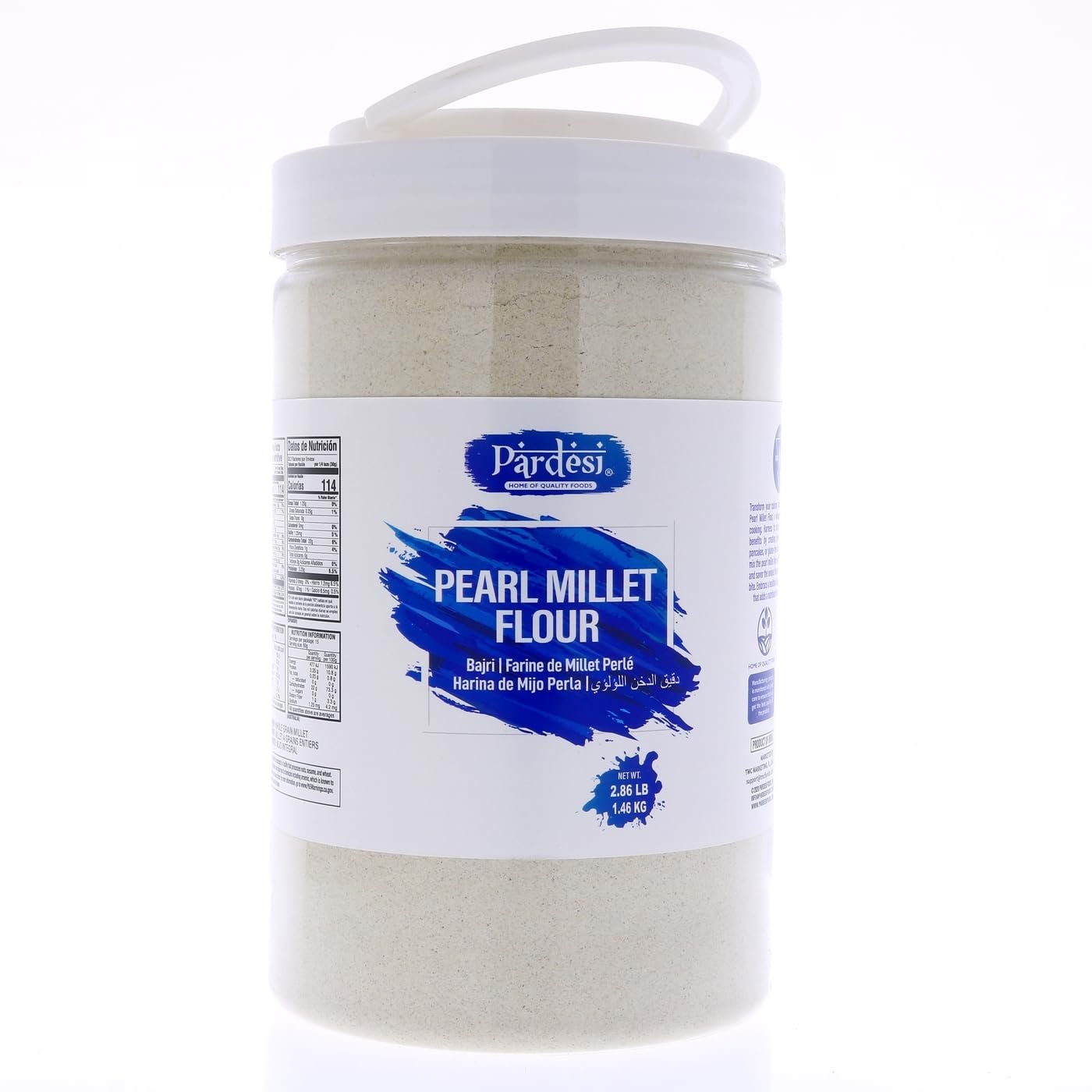 PARDESI Pearl Millet Flour 2.86 LB (1.46 KG) Bajri Flour - Resealable Jar with Handle I Indian Origin I No spills No mess I Easy to Store I Pantry Ready