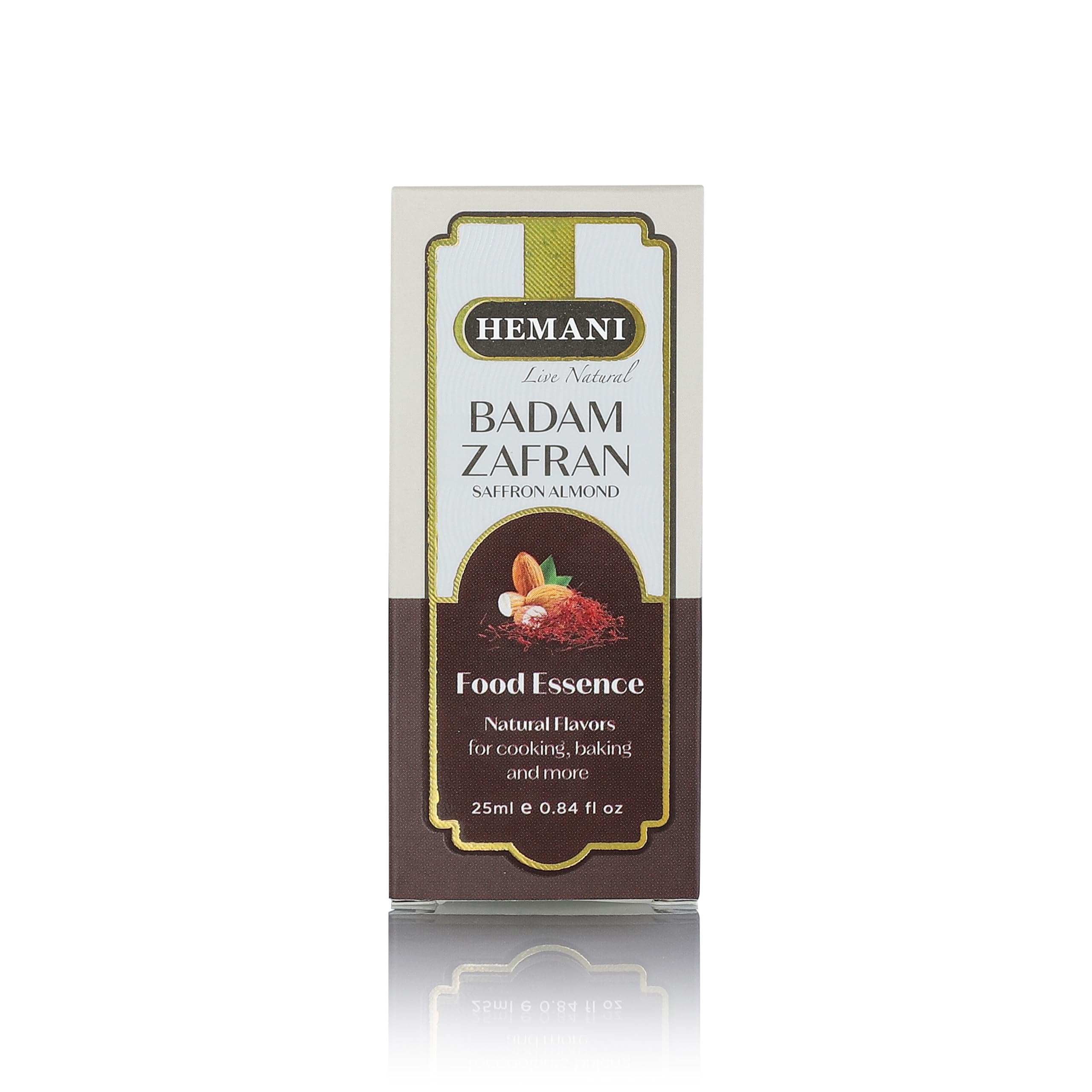 Hemani Badam Zafran Food Essence 25 ml Halal- Concentrated Almond Saffron Flavor for Indian Desserts, Recipes, and Traditional Sweets - Perfect for Kulfi, Barfi, Halwa, and More