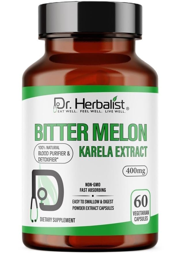 Dr. HERBALIST Bitter Melon Extract Capsules - 400mg, 60 Count | Boosts Immunity, Energy & Vitality | Supports Digestion & Blood Sugar Levels. (Equivalent to 4000mg Bitter Melon Powder)