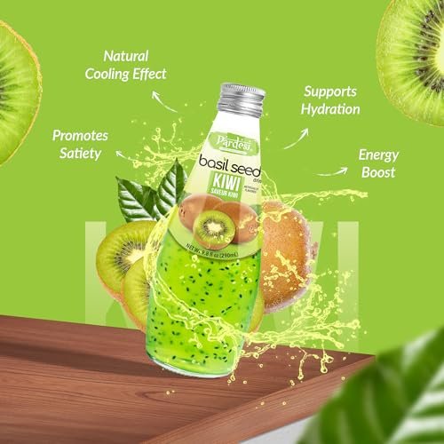 Pardesi Basil Seed Drink Kiwi Flavor 290ml 9.8 Fl Oz | Pack of 12 (117.6 FL Oz ) | Naturally Refreshing & Cooling | Rich in Antioxidants, Fiber & Omega-3 | Real Basil Seeds for Digestive Health & Hydration.