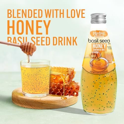 Pardesi Basil Seed Drink Honey Flavor 290ml 9.8 Fl Oz | Pack of 12 (117.6 FL Oz ) | Naturally Refreshing & Cooling | Rich in Antioxidants, Fiber & Omega-3 | Real Basil Seeds for Digestive Health & Hydration.