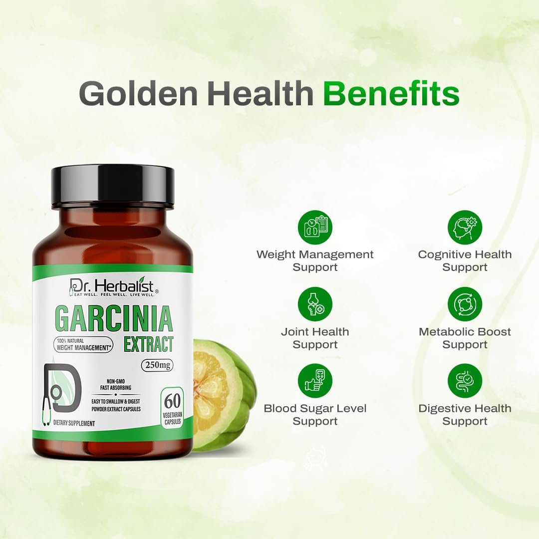 Dr. HERBALIST Garcinia Extract 350mg, 60 Capsules - Pure & Potent Garcinia Cambogia Extract for Health Enthusiasts | Vegetarian, Gluten-Free & Made with Natural Ingredients.