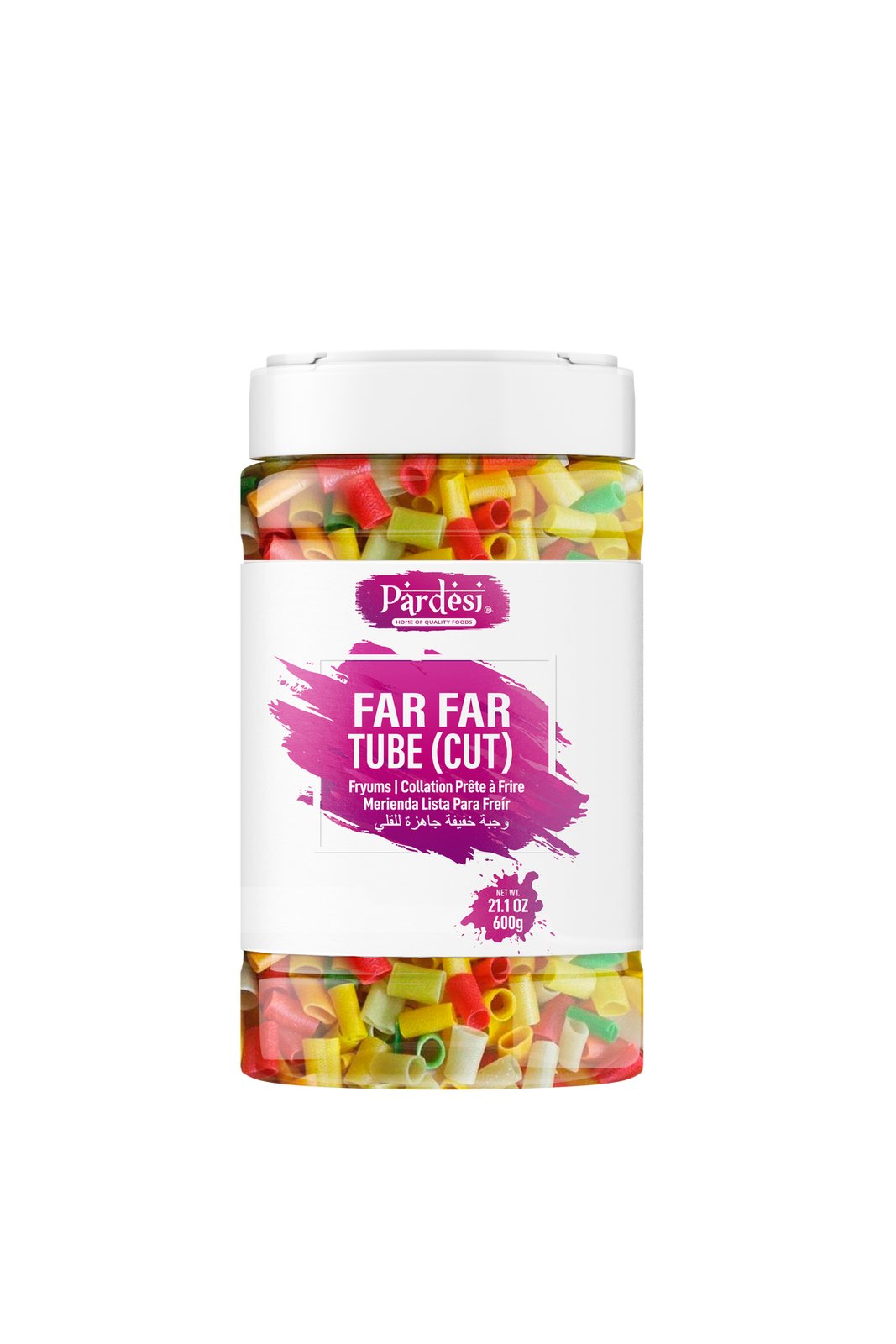 Pardesi Far Far Fryum Tube Cut Shape, 21.1 OZ (600g) Puffed Snack - Ready to Fry