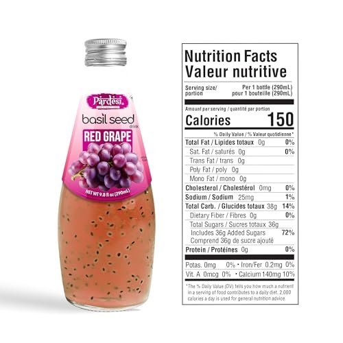 Pardesi Basil Seed Drink Red Grape Flavor 290ml 9.8 Fl Oz | Pack of 12 (117.6 FL Oz ) | Naturally Refreshing & Cooling | Rich in Antioxidants, Fiber & Omega-3 | Real Basil Seeds for Digestive Health & Hydration.