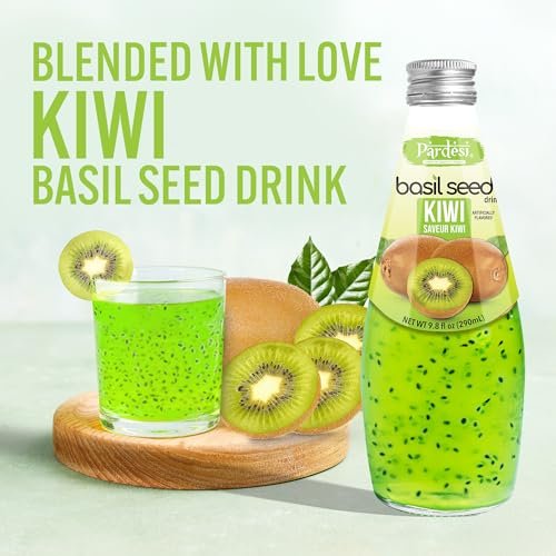 Pardesi Basil Seed Drink Kiwi Flavor 290ml 9.8 Fl Oz | Pack of 12 (117.6 FL Oz ) | Naturally Refreshing & Cooling | Rich in Antioxidants, Fiber & Omega-3 | Real Basil Seeds for Digestive Health & Hydration.