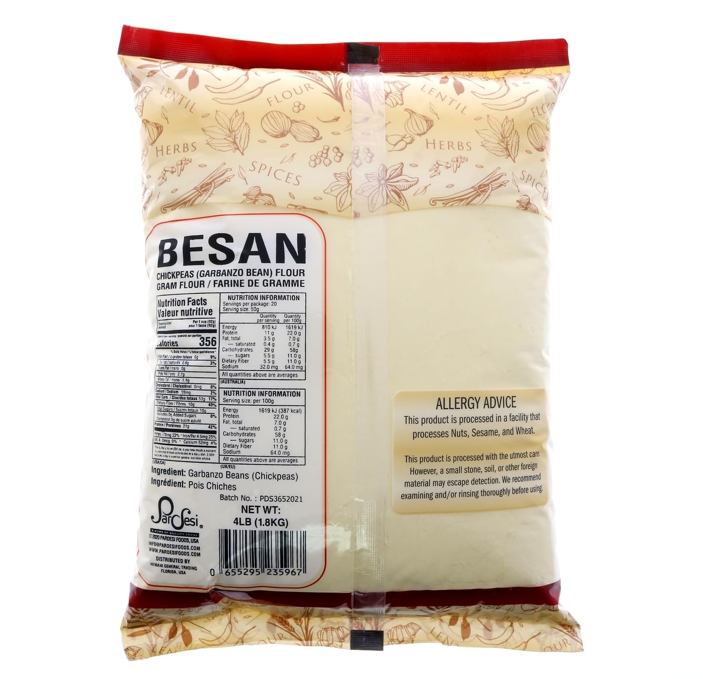 Pardesi 100% Natural Besan (Gram Flour) 4lbs / 1.8Kg