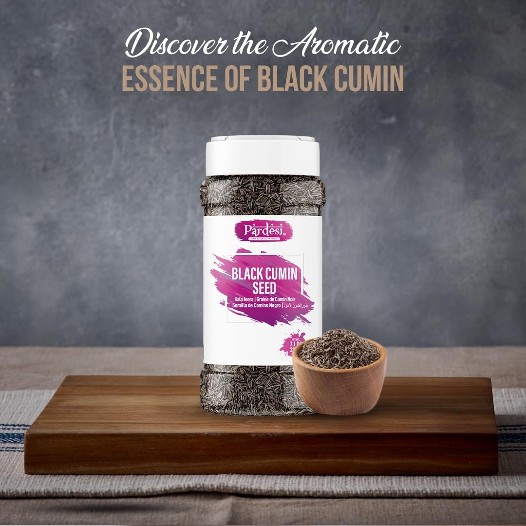 Pardesi Bitter Black Cumin Seeds 180 g (Kala Jeera / Kalijiri / Kali Jeeri) - Premium Centratherum Anthelminticum- Rare Spice from Himalayas - Aromatic & Earthy Flavor - Enhance Indian, Middle Eastern & Mediterranean Dishes - 100% Pure & Natural