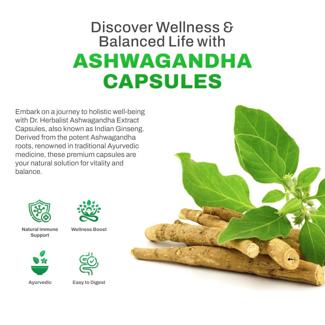 Dr. HERBALIST Ashwagandha Extract 450mg, 60 Capsules - Premium Quality, Plant-Based Supplement for Wellness & Balance | Vegan-Friendly, Gluten-Free & Non-GMO.