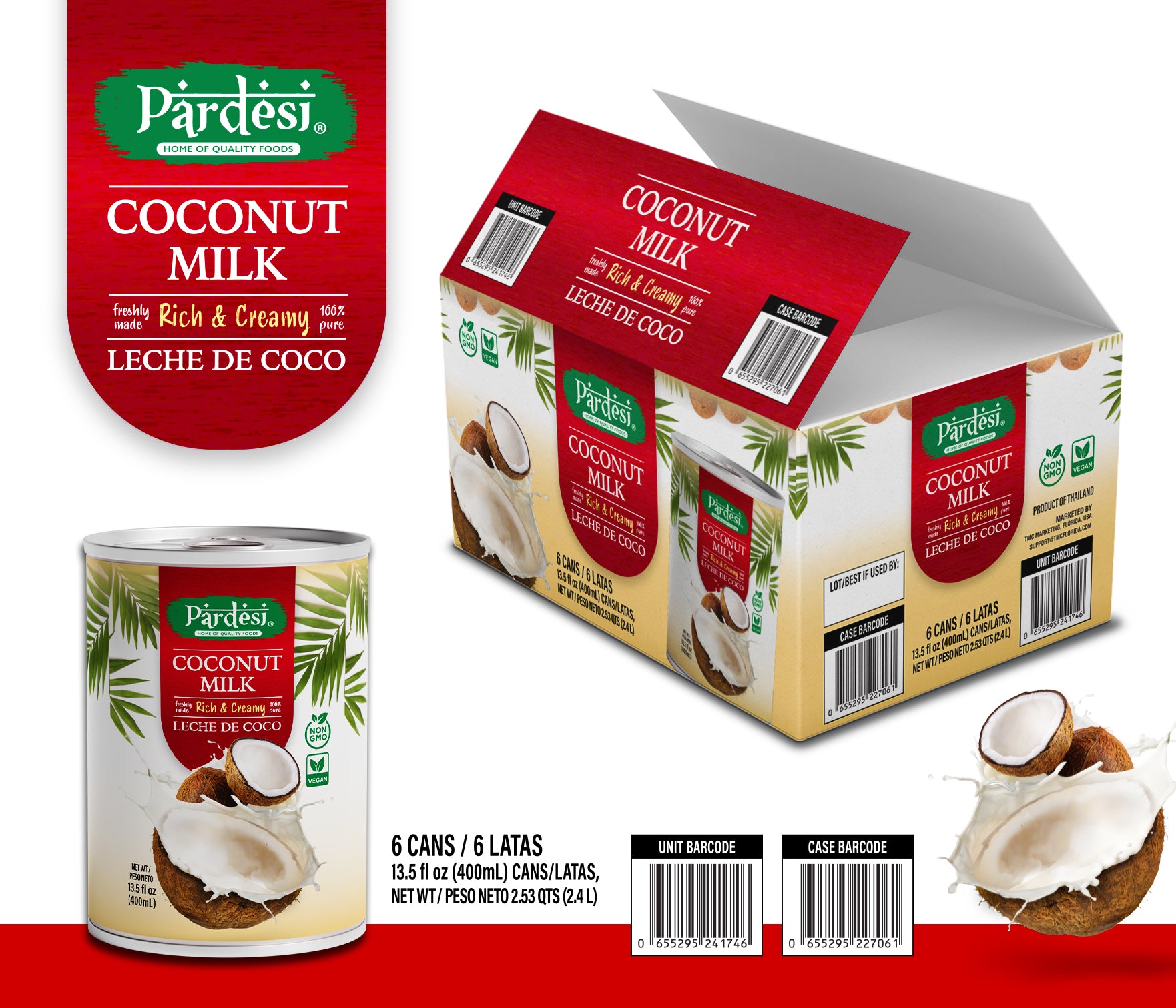 Pardesi Coconut Milk 400mL - Premium Thick Coconut Cream for Curry, Soup & Desserts | Halal, Non-GMO, Vegan