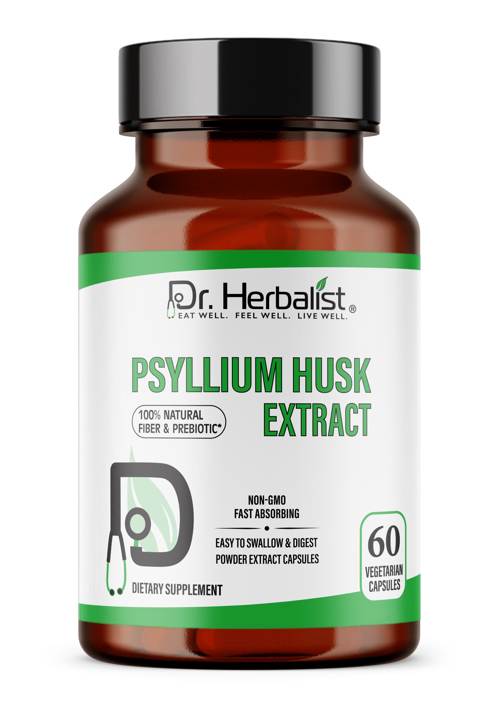 DR. HERBALIST Psyllium Husk Extract 500mg, 60 Vegetarian Capsules