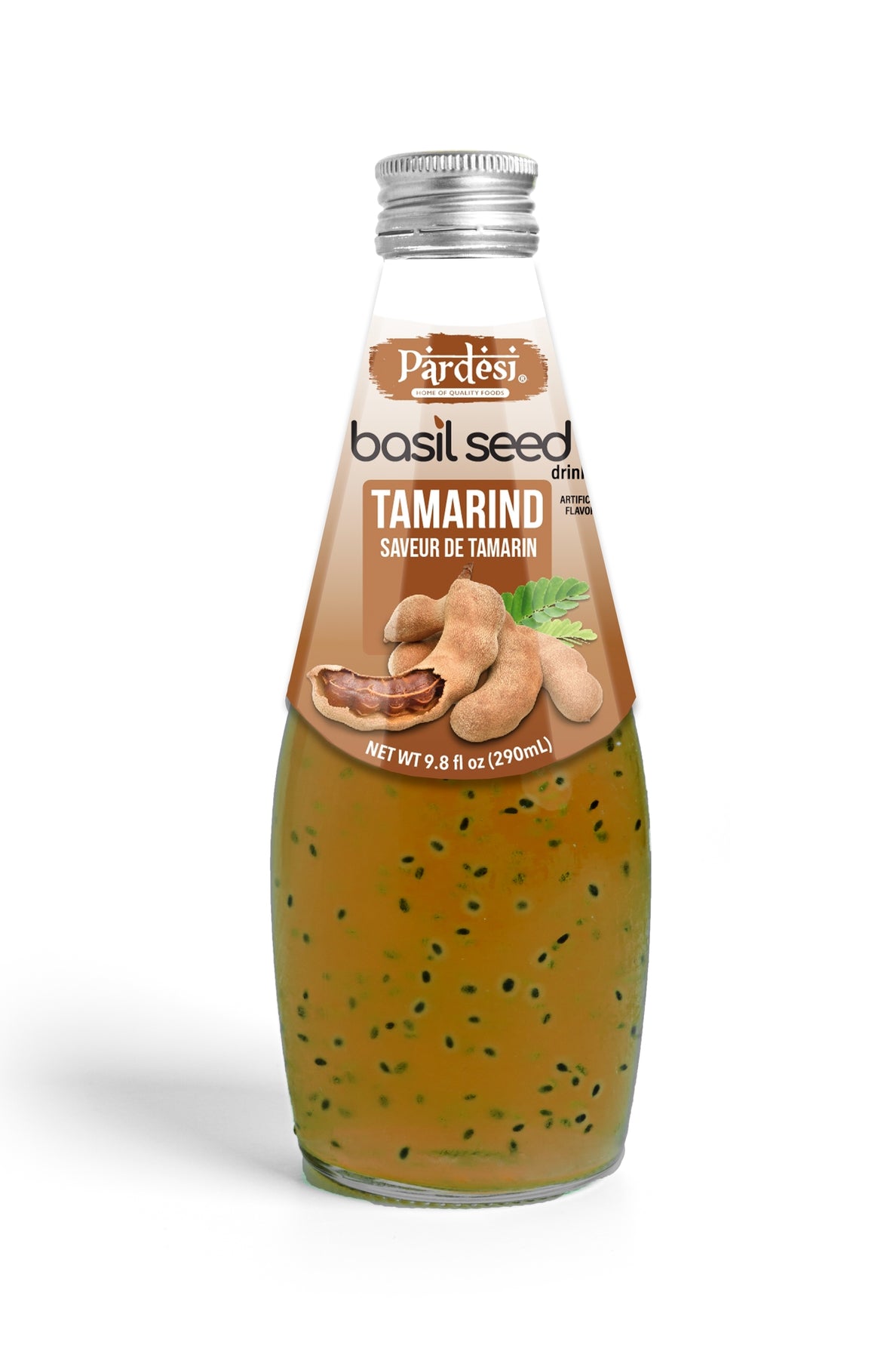 Pardesi Tamarind Basil Seed Drink 290mL — Refreshing Tamarind Beverage with Real Basil Seeds | Halal, Non-GMO, Vegan | Ready to Drink
