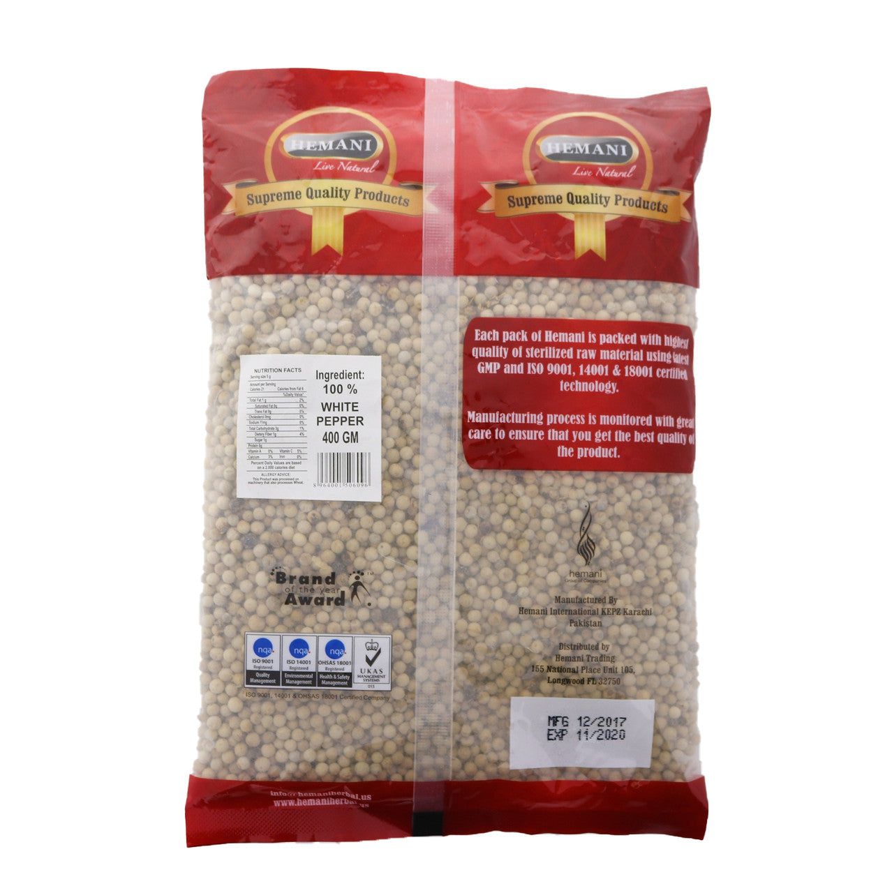 HEMANI White Pepper Seed 400g