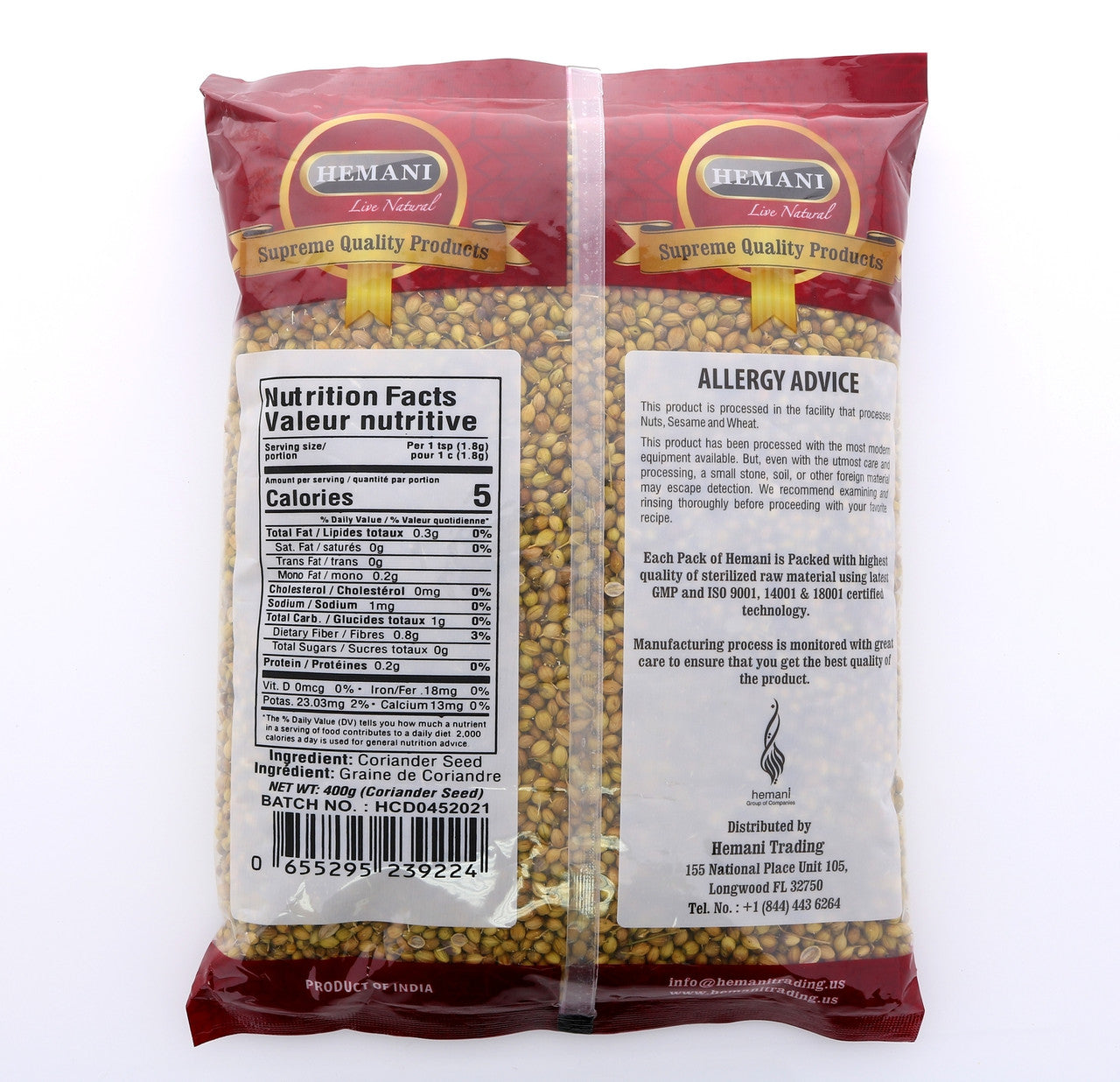 HEMANI Coriander Seed Whole ( Dhania) 400g