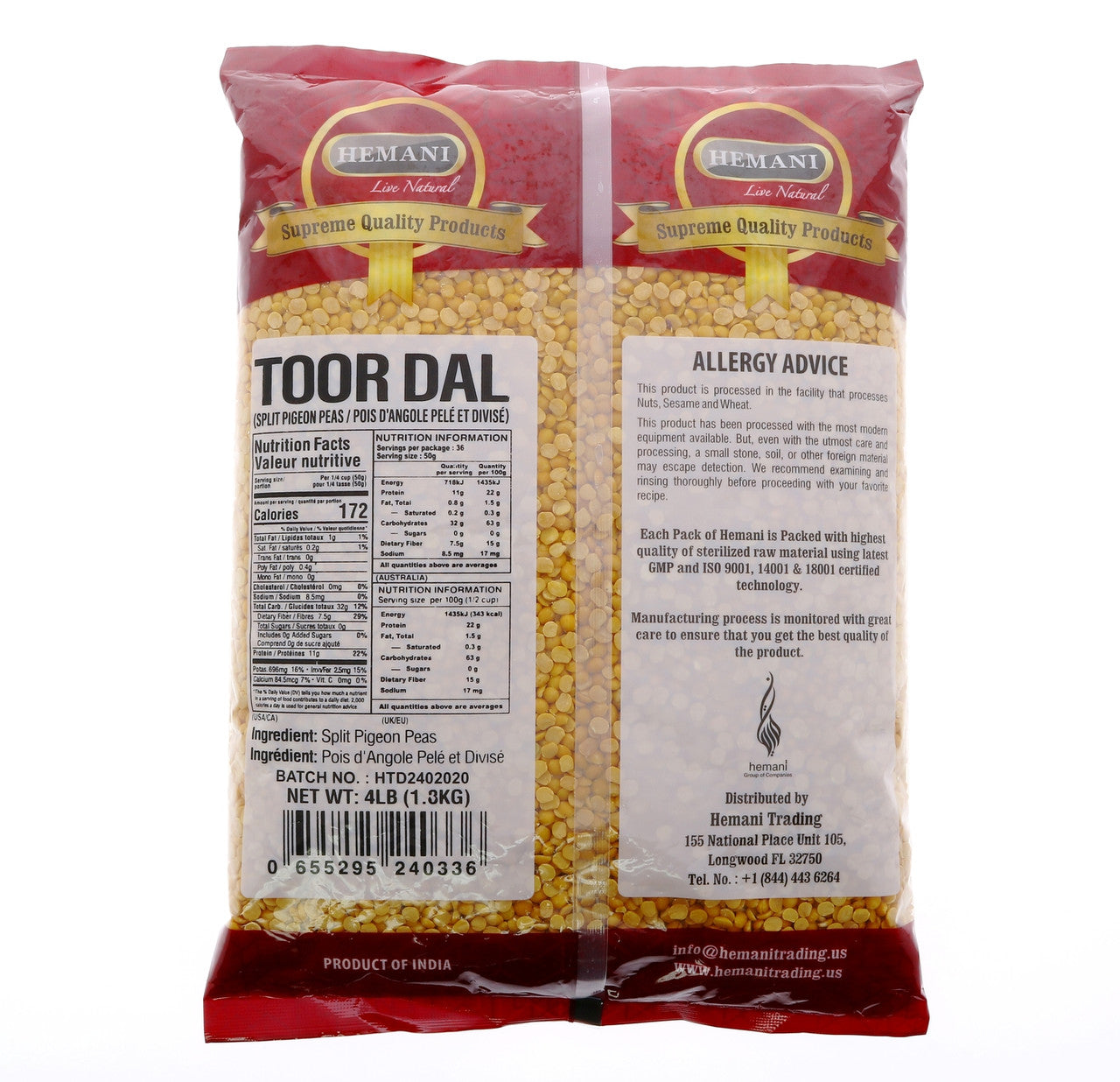 HEMANI Toor Daal 4LB