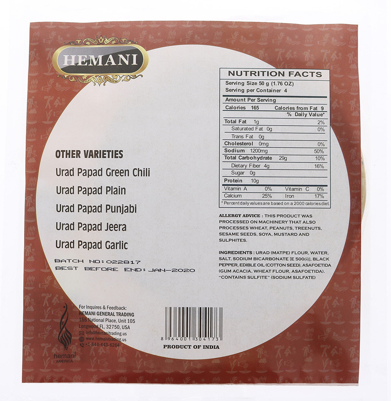 HEMANI Urad Papad Blackpepper 200g