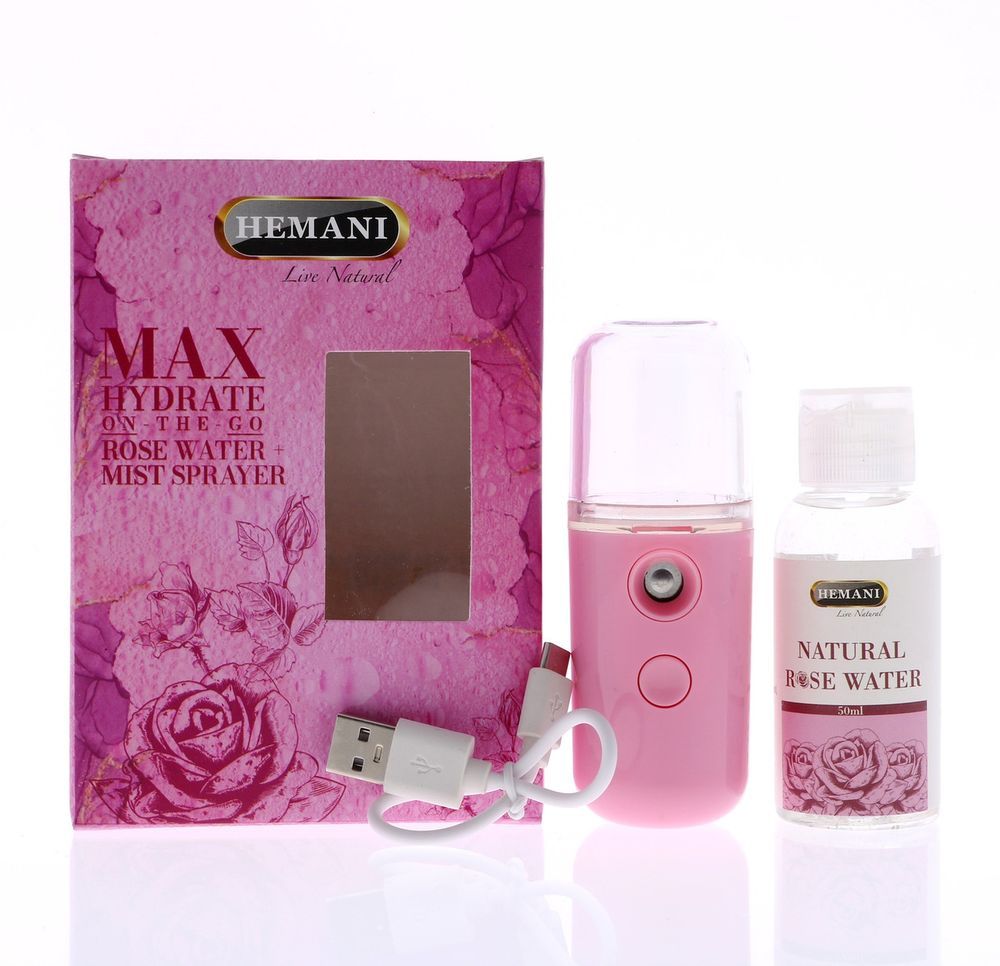 HEMANI Rose Water Max Hydrate Rechargeable Mist Spray 1.8 FL OZ (50mL)