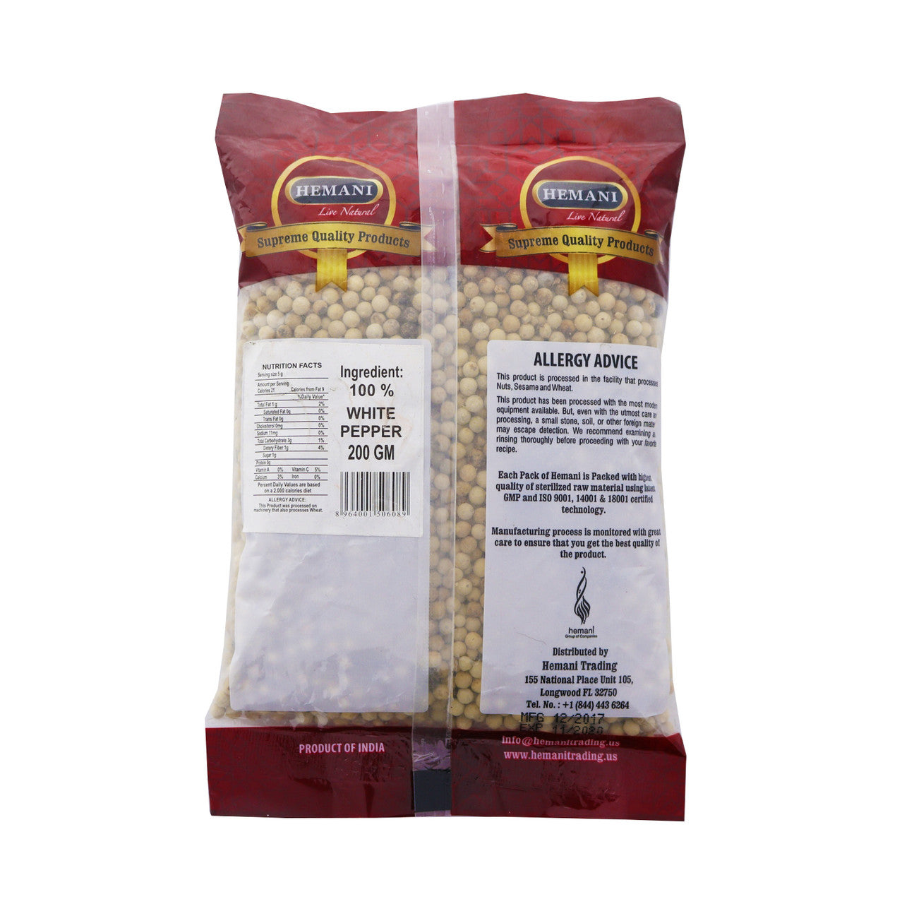 HEMANI White Pepper Seed 200g