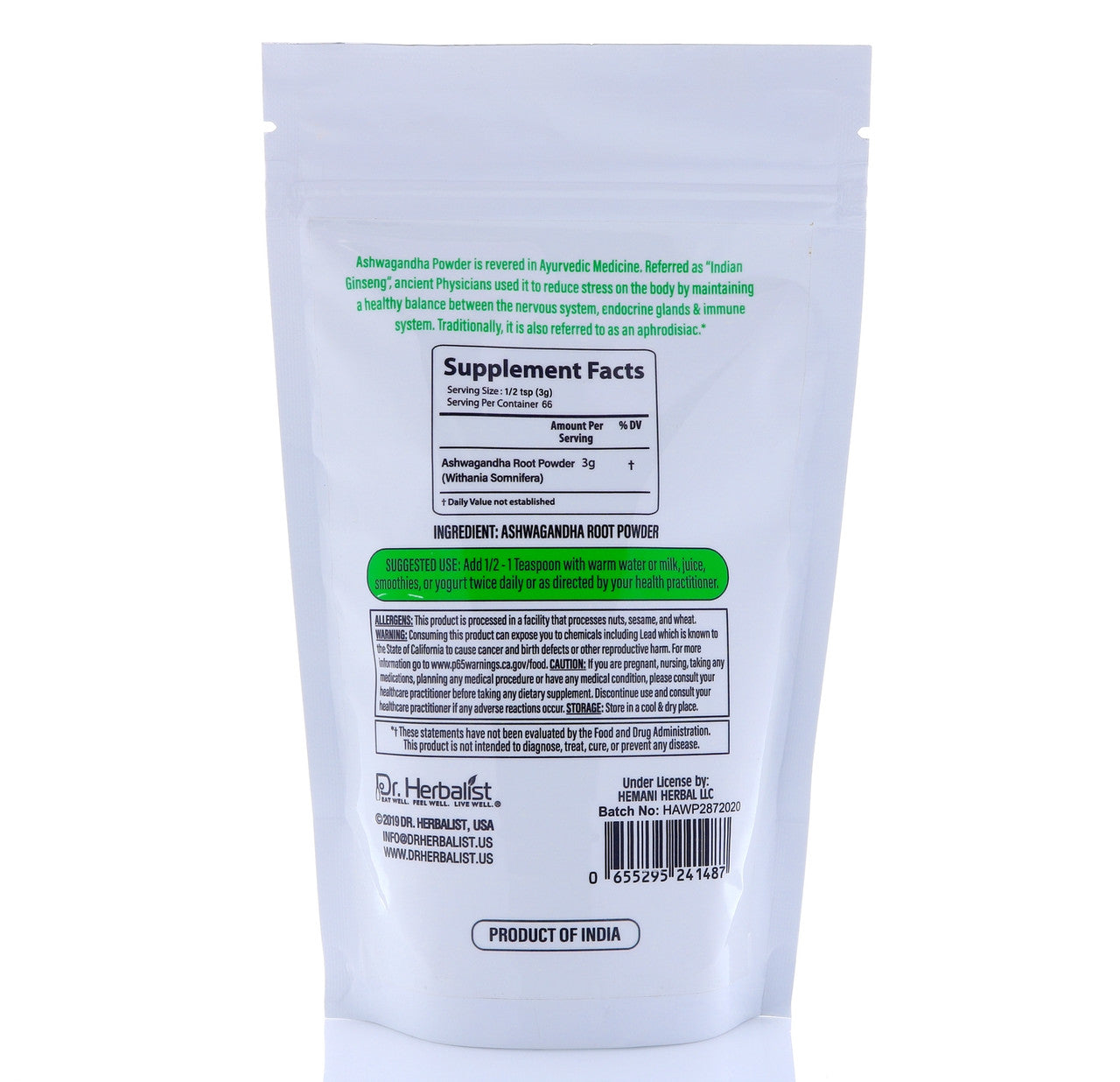 DR. HERBALIST Ashwagandha Powder 200g