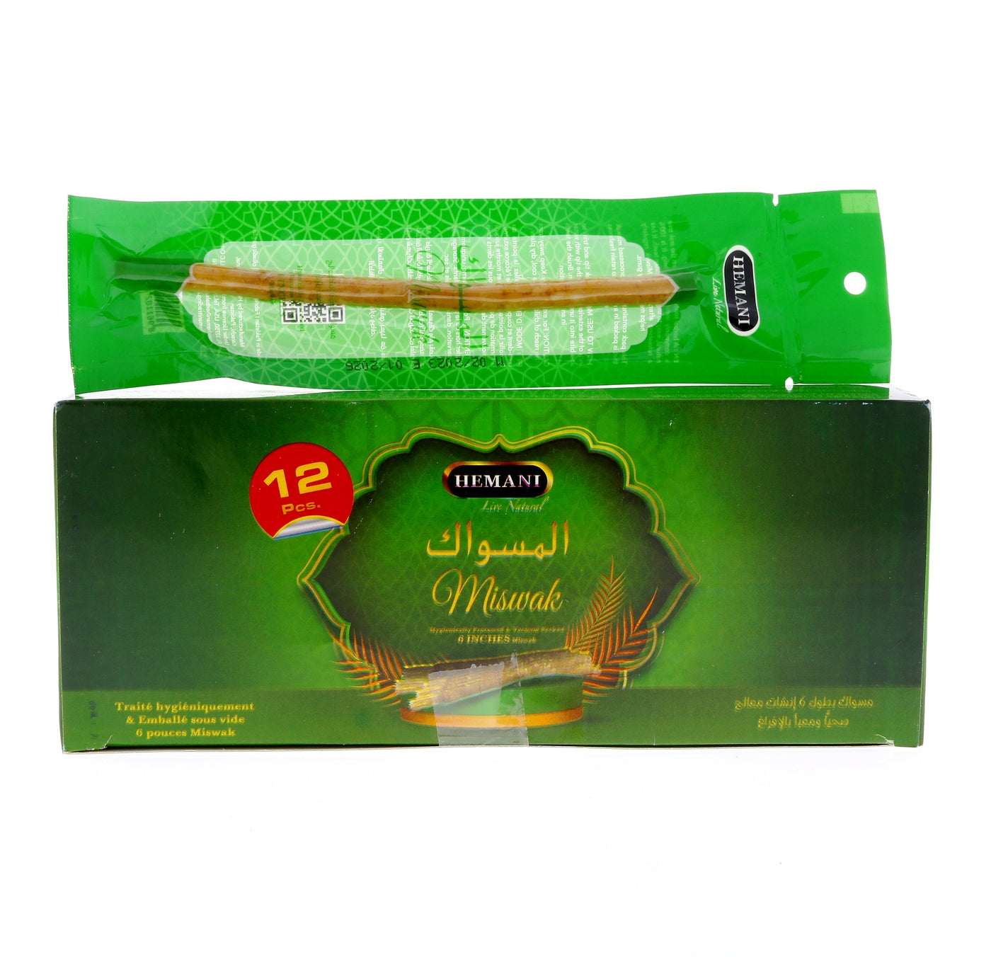 HEMANI Sewak Natural Miswak Stick for Teeth (6 Inches: 12 Pack) Chewing Toothbrush Natural Traditional Toothbrush I AKA Meswak I Sewak I Peelu