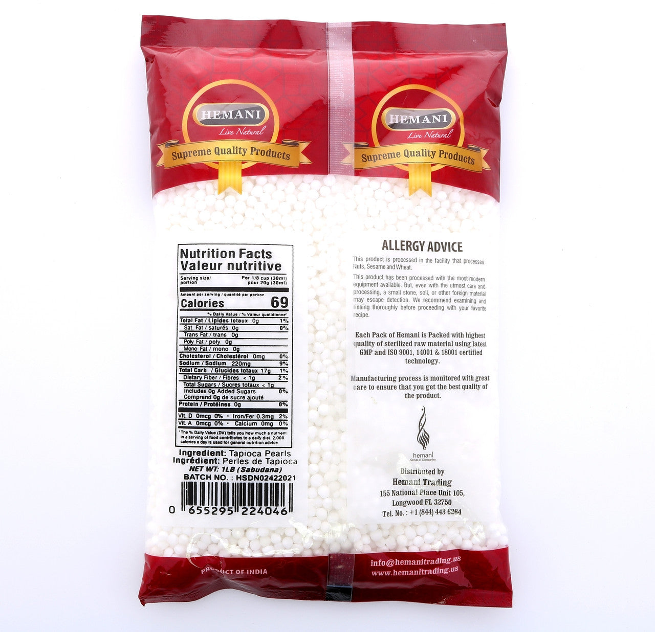 HEMANI Sabudana - Tapioca Pearls 1LB